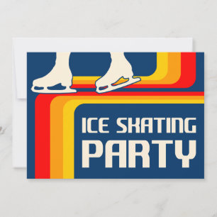 retro stripes ice skating party invitation