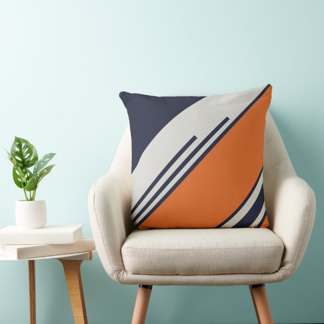 Retro Stripes in  Blue Orange Throw Pillow (Chair)