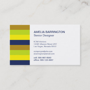 Retro stripes navy yellow creative professional business card