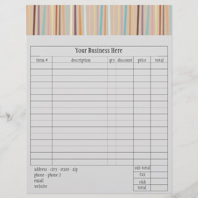 Retro Stripes Order Form (Front)
