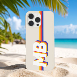 Retro Stripes Personalized Initial Monogram iPhone 16 Pro Max Case