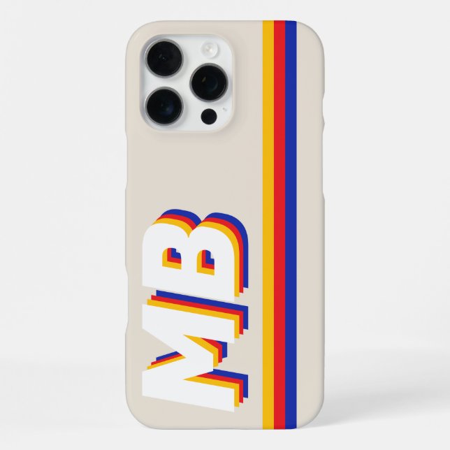 Retro Stripes Personalized Initial Monogram iPhone Case (Back)