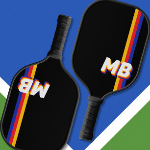 Retro Stripes Personalized Initial Monogram Pickleball Paddle