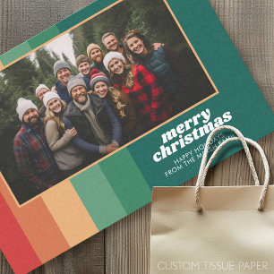 Retro Stripes - Photo - Merry Christmas Line Art Tissue Paper
