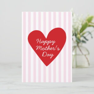 Retro Stripes Pink & Red Heart Carte de Fête des M