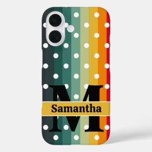 Retro Stripes, Polka Dot, Monogram, Personalized iPhone 16 Case