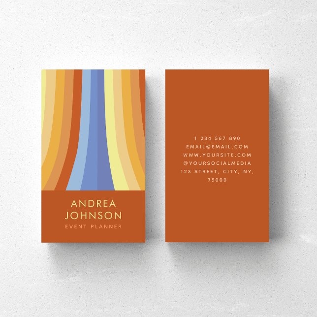 Retro Stripes Rainbow 60s 70s Sixties Seventies Business Card (Creator Uploaded)