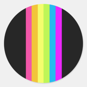 Retro Stripes Round Stickers (Black & Neon Multi)