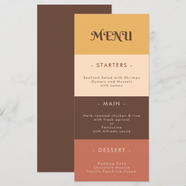 Retro Stripes Seventies 60s 70s Groovy Wedding Menu (Front/Back)