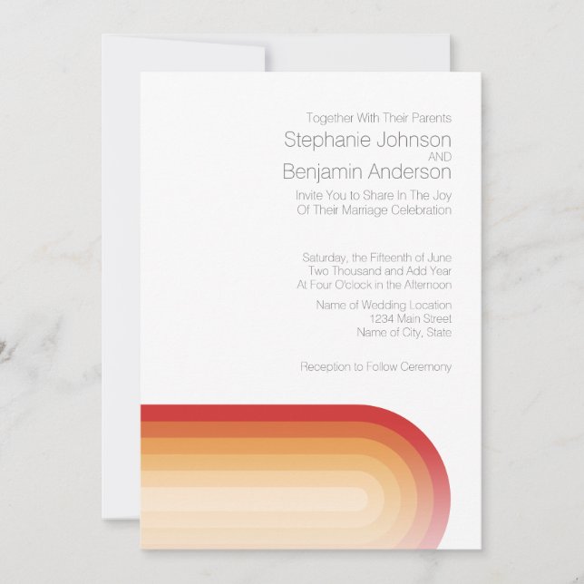Retro Stripes - Terra Cotta Sunset Modern Wedding Invitation (Front)