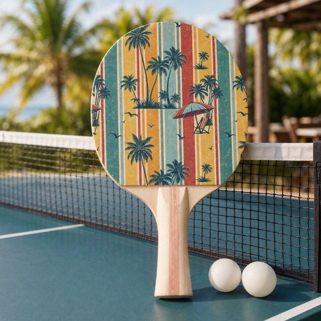 Retro Stripes Tropical Palm Trees Ping Pong Paddle (Creator Uploaded)