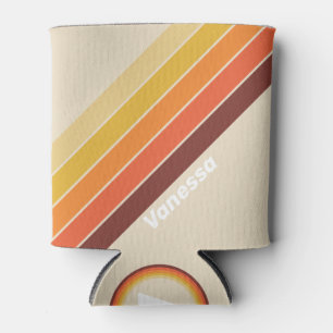 Retro Stripes with Name Can Cooler