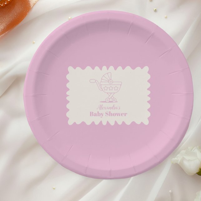 Retro Stroller Sketch Doodle Baby Shower Paper Plate (Creator Uploaded)