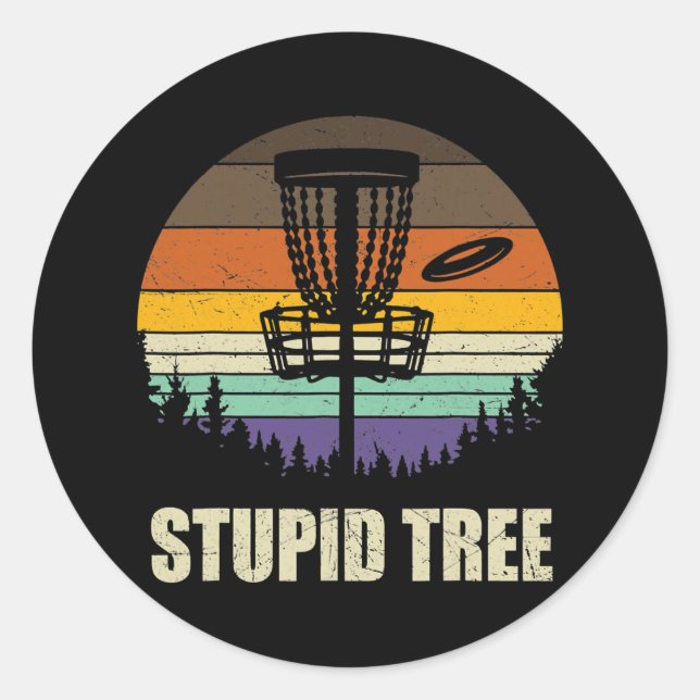 Retro Stupid Tree Disc Golf Funny Frisbee Golf Classic Round Sticker (Front)