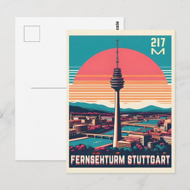 Retro Stuttgart TV Tower Fernsehturm german gift Postcard (Front/Back)