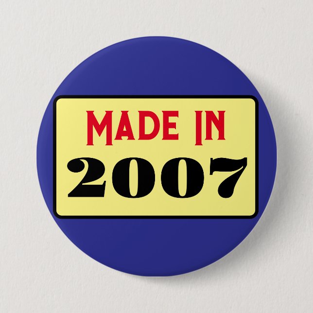 Retro style 18th birthday badge 2007 3 inch round button (Front)