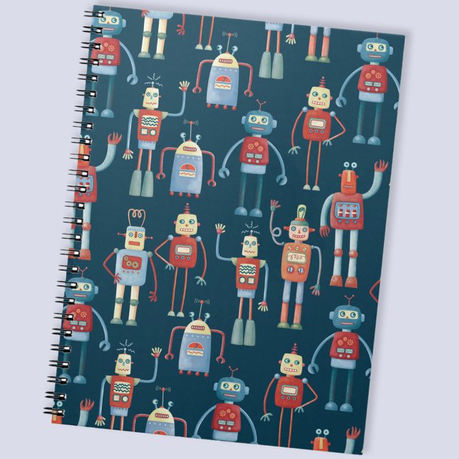 Retro Style 1950s Vintage Robots Notebook (Fun 1950s style robot pattern notebook)