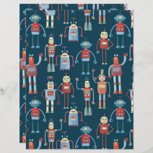 Retro Style 1950s Vintage Robots Scrapbook Paper