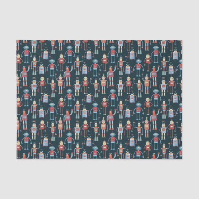 Retro Style 1950s Vintage Robots Tissue Paper (Front)