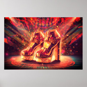 Retro Style 1970s Gold Stack Disco Shoes on Large  Poster
