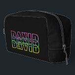 Retro style 80s neon text personalized toiletry dopp kit<br><div class="desc">Retro style 80s neon text personalized toiletry bag dopp kit. Add custom name. Cool gift idea for men and women.</div>