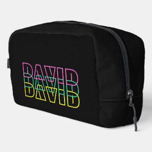 Retro style 80s neon text personalized toiletry dopp kit