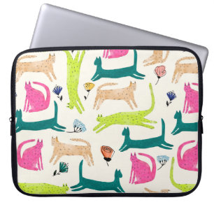 Retro style abstract flower and cat illustration s laptop sleeve