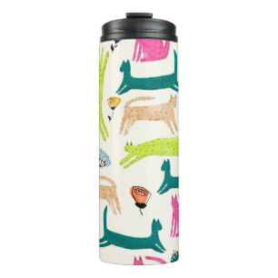 Retro style abstract flower and cat illustration s thermal tumbler