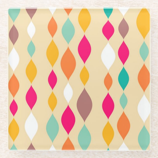 Retro style abstract pattern glass coaster (Front)