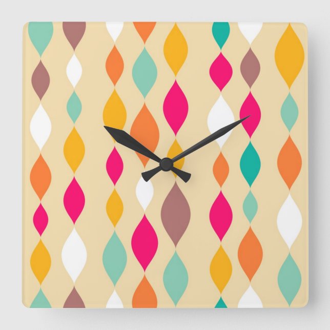 Retro style abstract pattern square wall clock (Front)