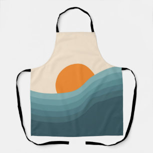 Retro style abstract sunset landscape apron