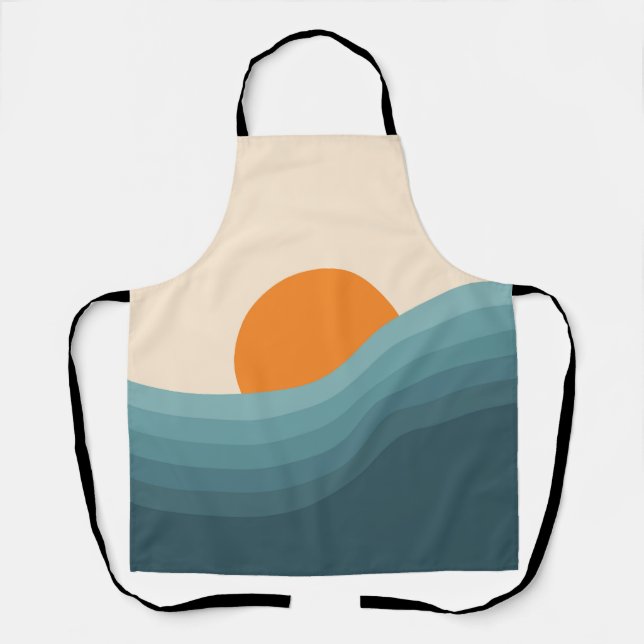 Retro style abstract sunset landscape apron (Front)