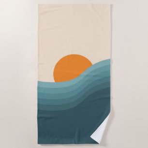 Retro style abstract sunset landscape beach towel
