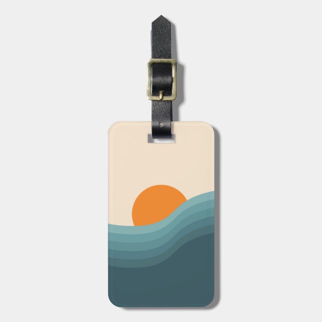 Retro style abstract sunset landscape luggage tag (Front Vertical)