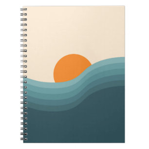 Retro style abstract sunset landscape notebook