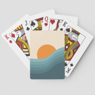 Retro style abstract sunset landscape playing cards