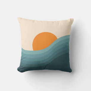 Retro style abstract sunset landscape throw pillow