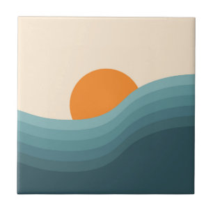 Retro style abstract sunset landscape tile