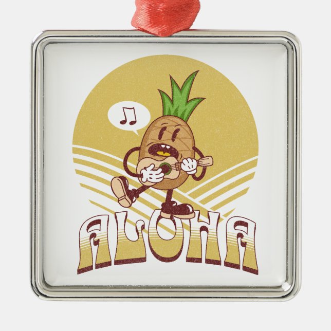 Retro style "Aloha" text design  Metal Ornament (Front)