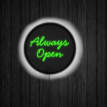 Retro Style Always Open Neon Green on Black