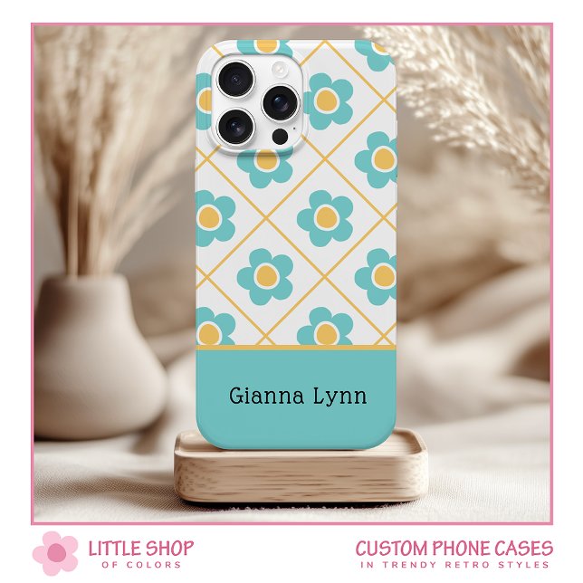 Retro-Style Aqua Yellow Floral Monogram Case-Mate iPhone Case (Creator Uploaded)