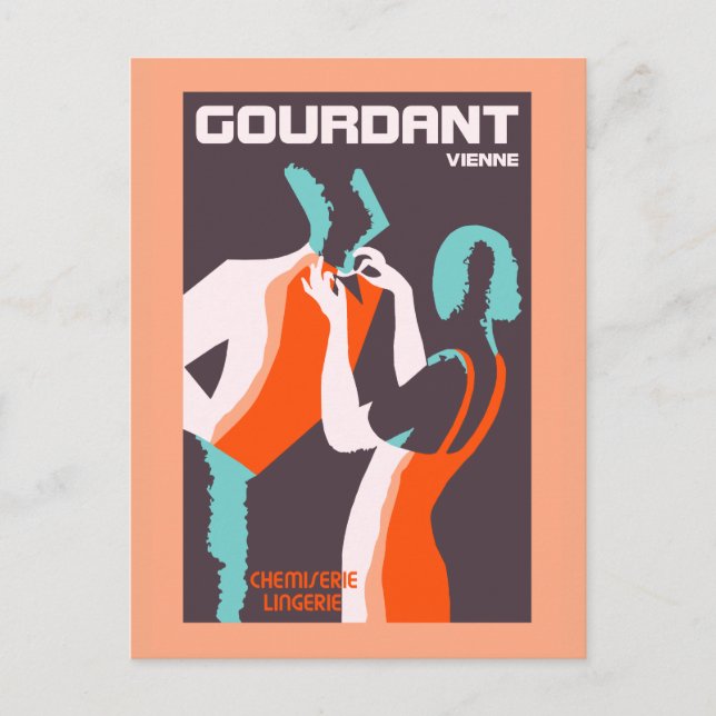 Retro style Art Deco French fashion ad Postcard (Front)