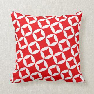 Retro Style Atomic Star Pattern in Cherry Red Throw Pillow
