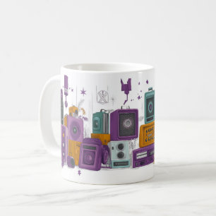 Retro-style audio speakers surrounded by roses coffee mug