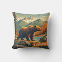 Retro-style bear cartoon and mountain range Poster