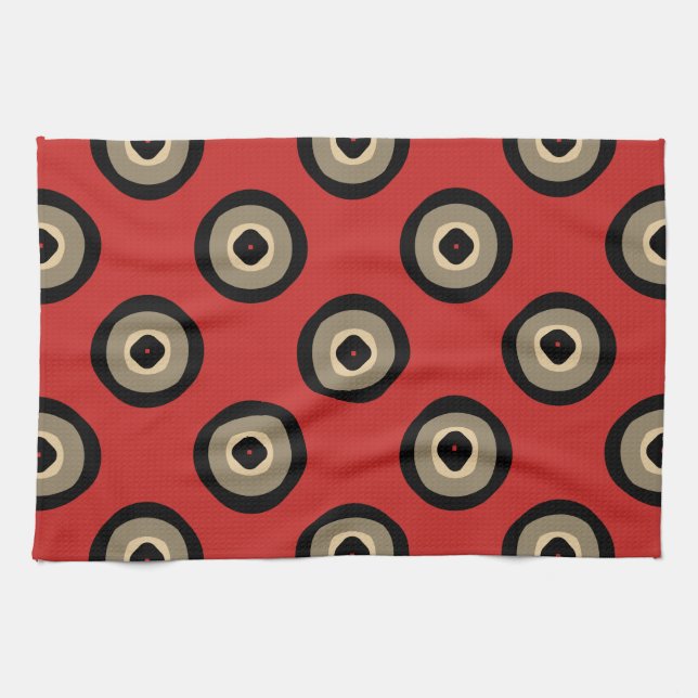 Retro Style - Black and Red Pattern Kitchen Towel (Horizontal)