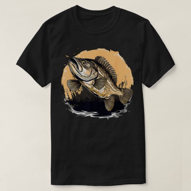 Retro Style Black Drum Fish  T-Shirt (Design Front)