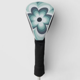 Retro style blue flower silhouettes golf head cover