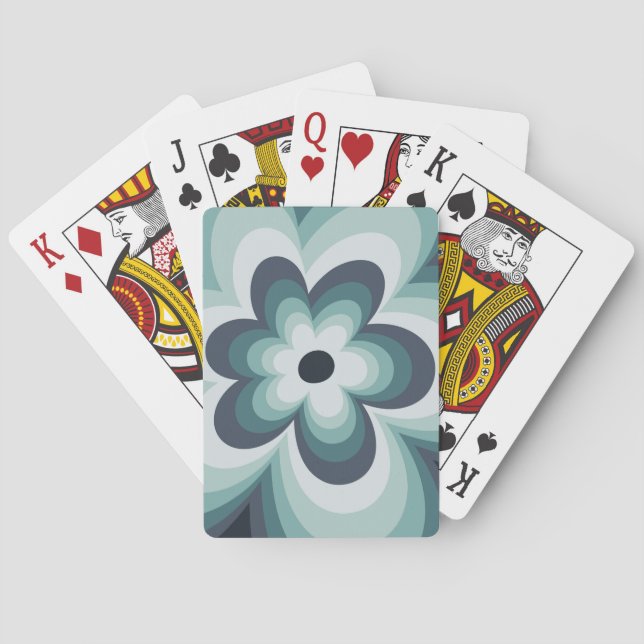 Retro style blue flower silhouettes playing cards (Back)