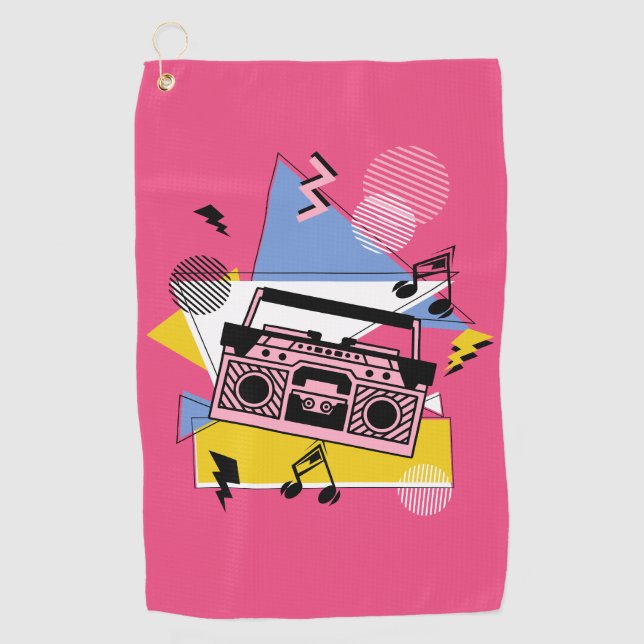 Retro style boombox design golf towel (Front)